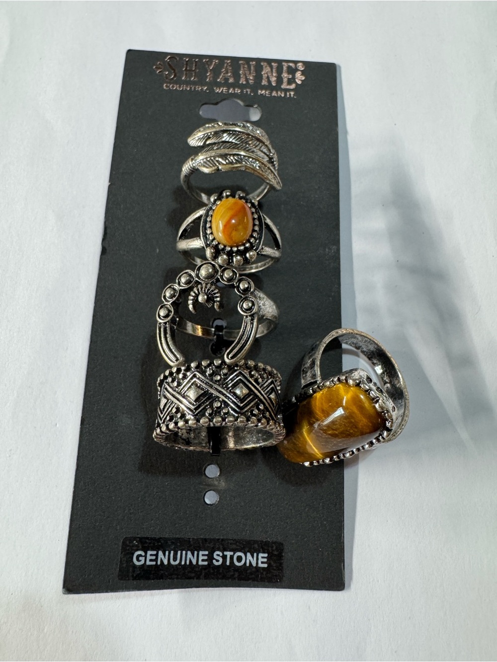 Size 7 & 8 Shyanne Amber Tiger's Eye Accent Ring Set - Silver